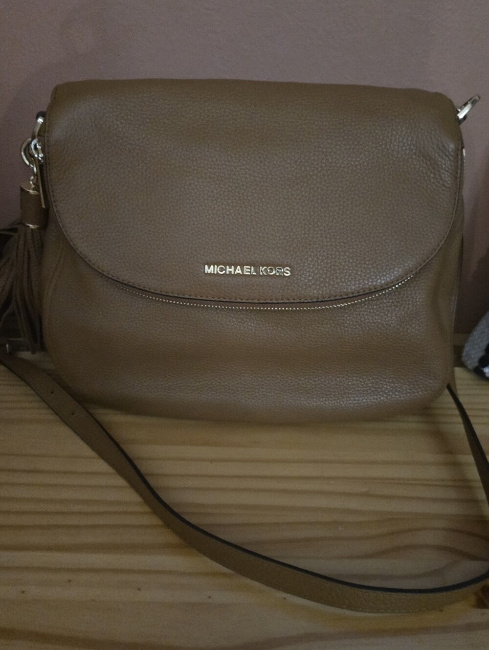 Michael Kors Tan Pebbled Leather Crossbody with Tassel